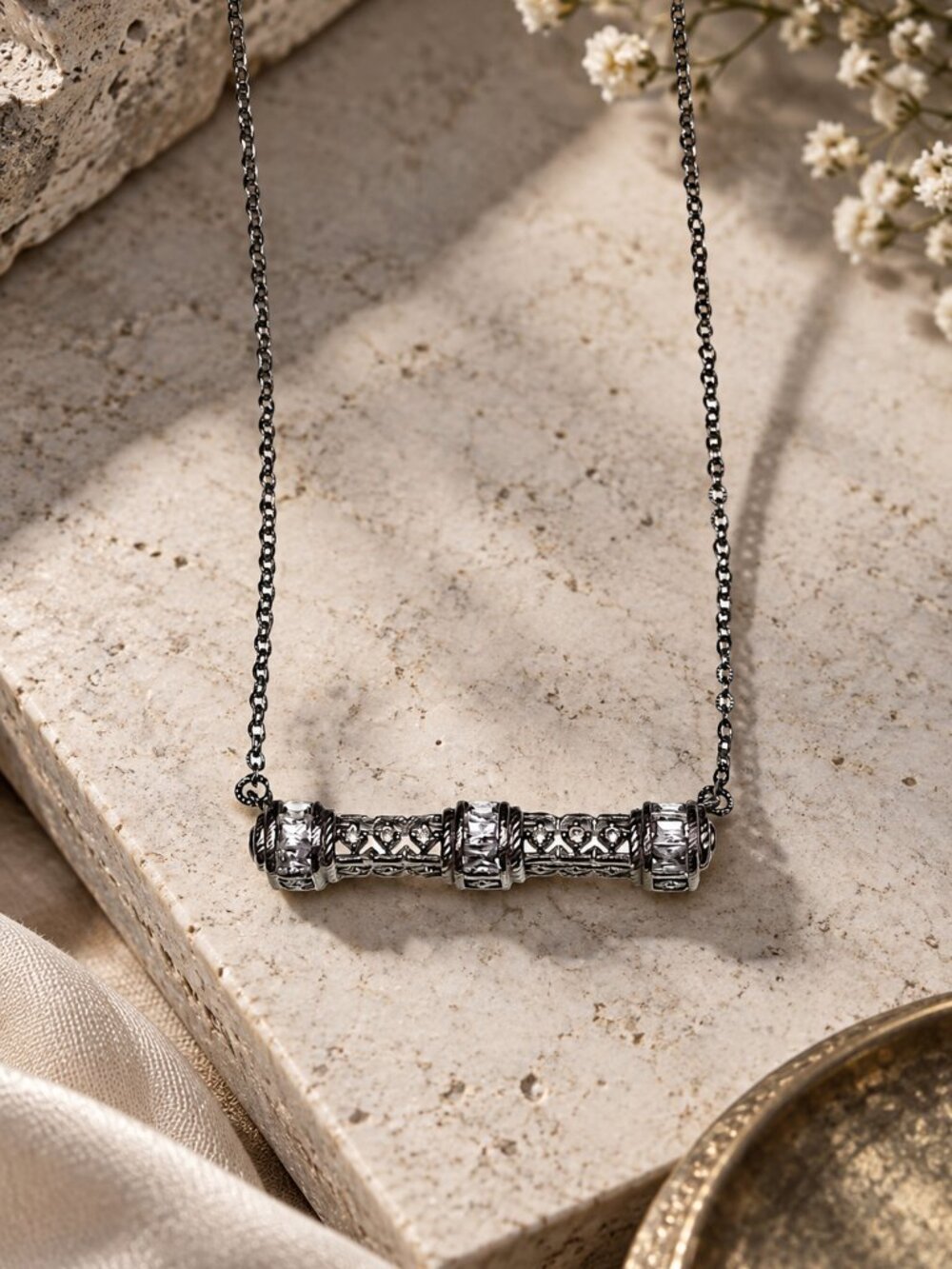 Judith Ripka Diamonique (CZ) Bar Necklace  .925   17"